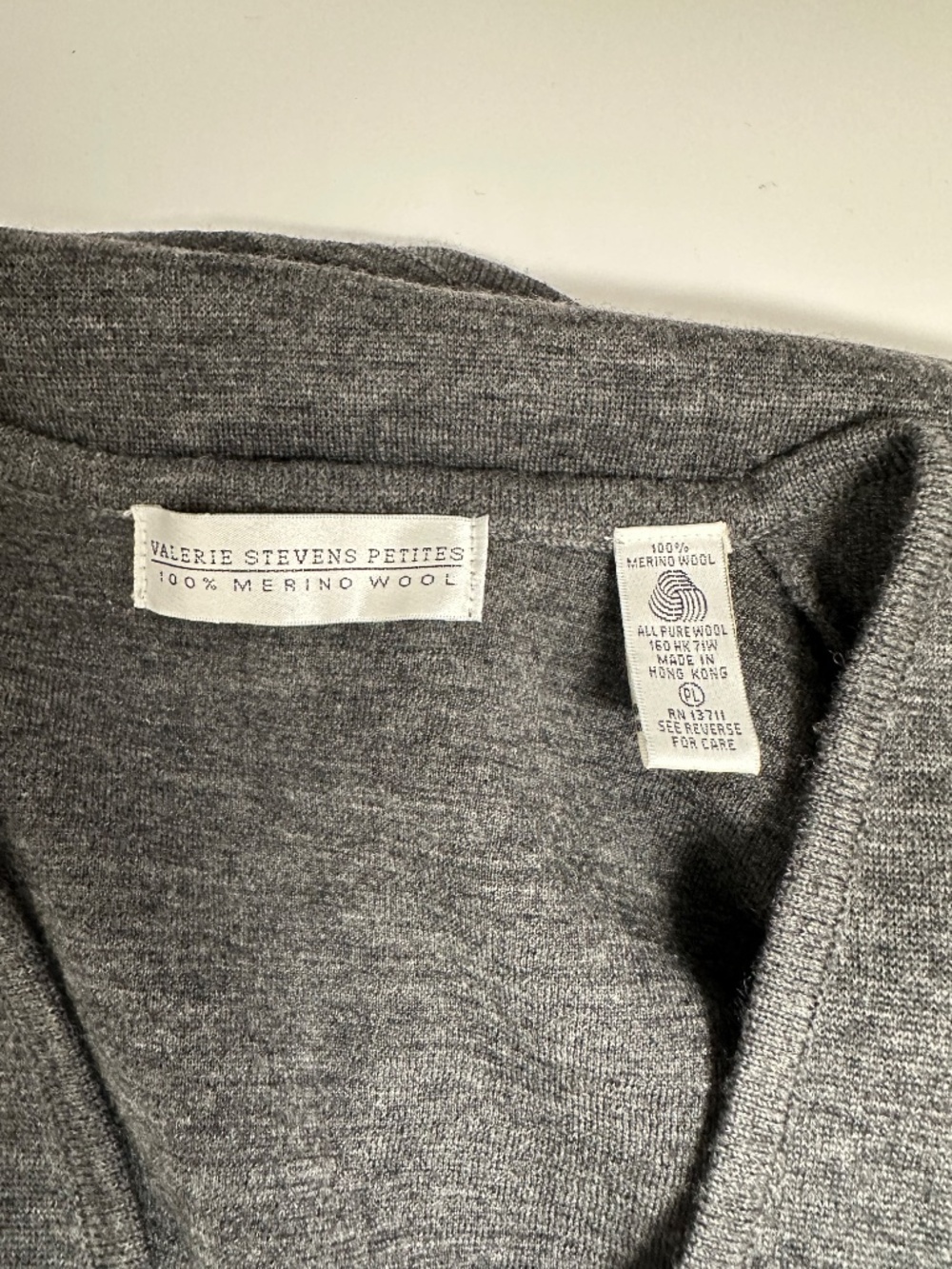 Vintage Grey 100% Merino Wool Sweater Vest Dress Valerie Stevens petite large - Picture 10 of 10